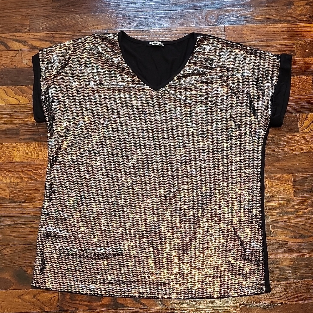 Heimish USA Copper Sparkle Relaxed Short Sleeve Oversized Blouse